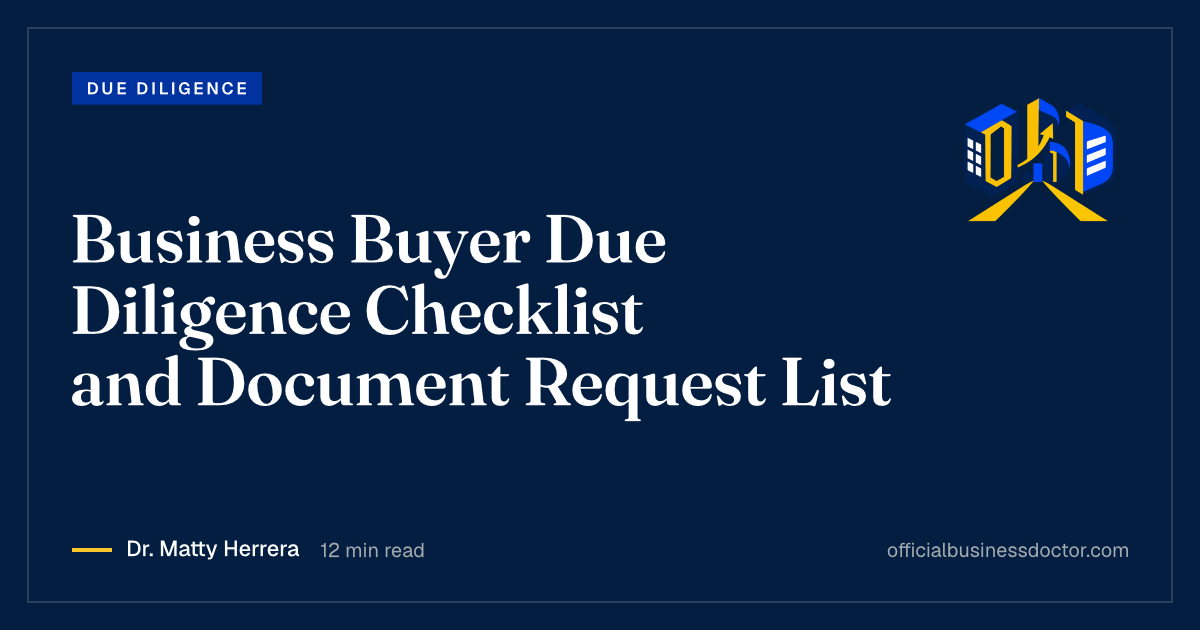 Official Business Doctor title card for the business buyer due diligence checklist